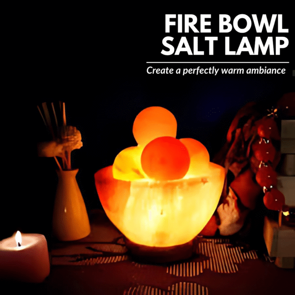 Fire Bowl Himalayan Salt Lamp with 6 Balls – Handcrafted Wellness Decor - Image 3