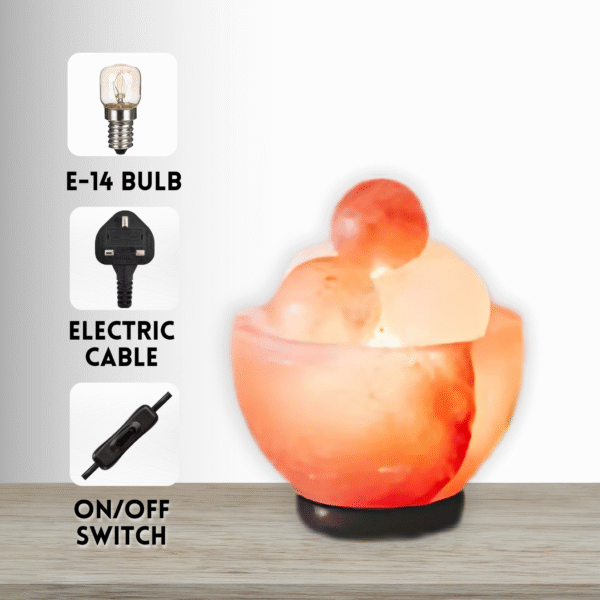 Fire Bowl Himalayan Salt Lamp with 6 Balls – Handcrafted Wellness Decor - Image 2